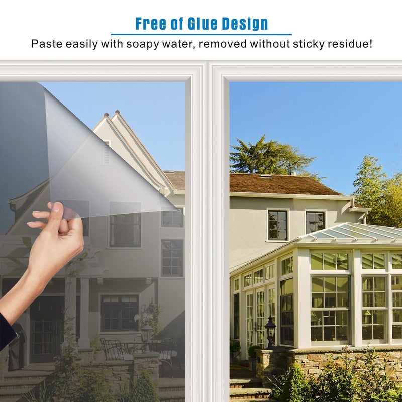 WochiTV One Way Window Film Daytime Privacy Heat Control Window Film Anti UV Reflective Static Cling Film, Window Tint for Home and Office Black-Silver 35.4 x 78.7 Inch - Image 2
